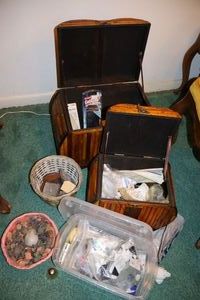 lot 27 image: Matching storage boxes with craft items