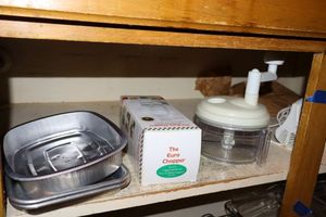 lot 61 image: Kitchen aluminum pans, food chopper, and mixers (need beaters)