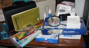 lot 139 image: Office supplies briefcases, copy paper, metal tray and more