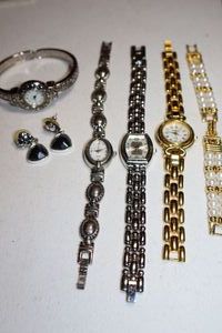 lot 162 image: Jewelry watches plus pair of earrings