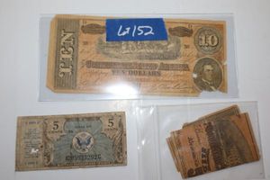 lot 152 image: US Confederate paper currency and US military payment certificate