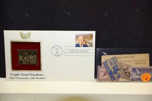 lot 216 image: First Day of Issue Eisenhower stamp, and US collectible stamps
