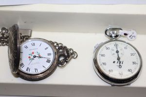 lot 223 image: Pocket watches - silver tone Advance stopwatch and Avon