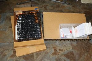 lot 428 image: Plastic letter display board, metal wire shelf, blank cards and small jewelry bags