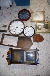 lot 575 image: Wall clocks, vintage clock frames, vintage picture frames