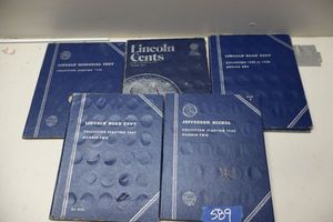 lot 589 image: Penny and nickel coin collector books as shown