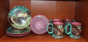 lot 61 image: Tracy Porter Hand Painted Ceramic Dishes Three Plates, One Bowl and Four Mugs