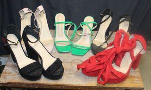 lot 130 image: Five Pairs of Womens strappy sandal chunky heels sizes 78