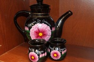 lot 218 image: Hand Painted Teapot and Two Cups