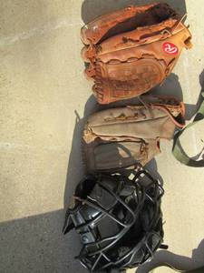 lot 15 image: qty 2 baseball gloves and batting mask