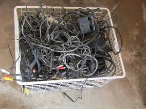 lot 43 image: tub of misc. cords and plugs