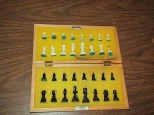 lot 142 image: mini black and white chess pieces in case WITH BOARD