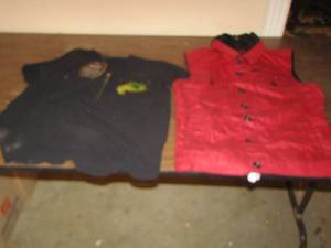 lot 221 image: red puffer vest, t shirt