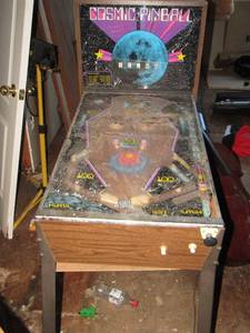 lot 386 image: cosmic pinball machine needs works its an antique (UPSTAIRS)