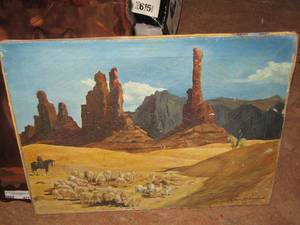 lot 425 image: western canvas painting