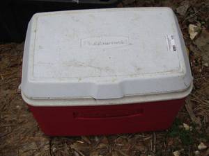 lot 115 image: Red Rubbermaid cooler