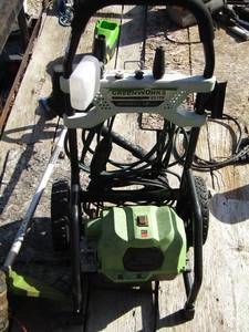 lot 97 image: Greenworks elite 2000 psi 1.2 gpm power washer,  &  weed eater no battery