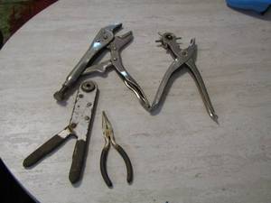 lot 61 image: leather punch, plyers, and more