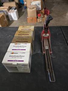 lot 95 image: 5 Boxes of Carton Closing Staples w International Staple Machine
