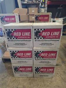 lot 341 image: Case of Redline Two-Cycle Kart Oil, 12 Per Case (QUANTITY 6 CASES) (BID IS TIMES THE QUANTITY SO YOU ARE BIDDING PER CASE)