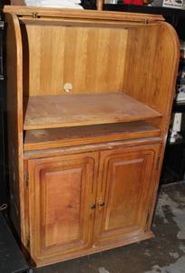 lot 1 image: wooden secretary rolltop desk