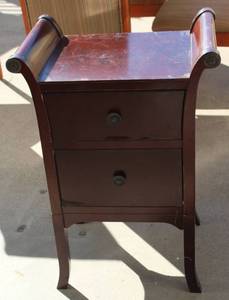 lot 3 image: wooden nightstand with two drawers and a dark finish.