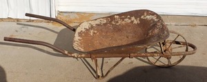 vintage metal wheelbarrow.