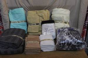 lot 137 image: Fullqueen  sheets and more and a tie dye blanket
