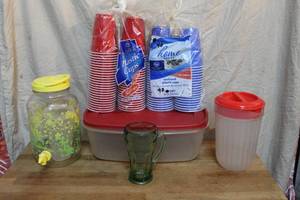 lot 160 image: reusable and disposable drinkware items.and large bowl