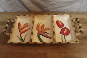 lot 175 image: Pacific Rim PCM13 Bird Of Paradise Tropical Flower Tiki Bamboo Handpainted Tray
