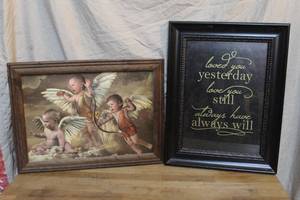 lot 179 image: framed print of the famous Two Cherubsand framed love quote. Picture
