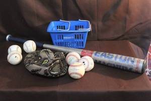 lot 58 image: collection of baseball  glove and bat