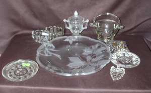 lot 220 image: crystal serving dishes. frosted floral design.and much more see pictures