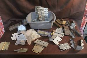 lot 233 image: Assortment of hinges and mounting brackets and more see pictures