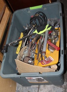 lot 241 image: Tote full of various hand tools and accessories see pictures