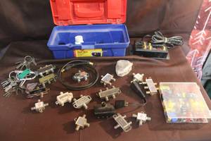 lot 245 image: assortment of coaxial cable splitters for TV, video, and home audio.  See pictures