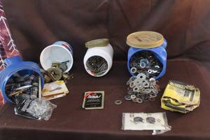 lot 266 image: Container full of washers and others full of miscellaneous items see pictures