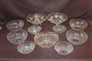 lot 272 image: vintage Anchor Hocking Early American Prescut glass footed bowl in the clear Star of David pattern. And much more see pictures
