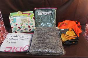 lot 278 image: Mixed lot box full of cards round tablerug and reusable bags and more see pictures