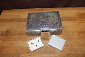 lot 317 image: aluminum oxidized, handmade jewelry or trinket box and  necklace and earrings set
