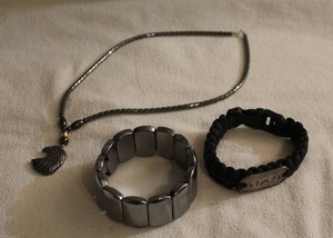 lot 323 image: hematite jewelry items and paracord bracelet