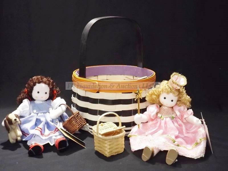 lot 197 image: Green tree Oz dolls and Longaberger basket