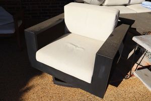 lot 154 image: Outdoor furniture swivel chair by Gather Craft. Cushions have zippered removable covers.