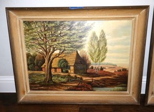 lot 28 image: Vintage framed wall art signed E. Firkenbach 1954 - 33x25
