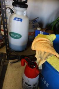 lot 181 image: Yard sprayer, paint thinner and buckets
