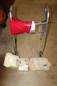 lot 287 image: Walker, heating pad, bath kit