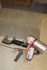 lot 215 image: Hitch mount, Ridgid 25 Maxcore kink resistant cable, Aluminum Valley roll, metal mesh sheet