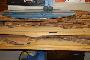 lot 214 image: Cedar and wood boards (about 4), oval mirror glass
