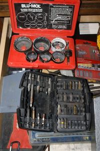 lot 225 image: Drill bit sets, scroll saw set, and more as shown