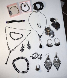 lot 303 image: Jewelry silver tone with black beads